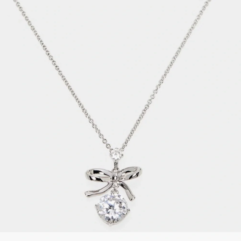 Silver Coquette Necklace In Yellow or Clear Stone NIB